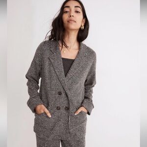 Madewell Brushed Knit Redford Blazer Gray Houndstooth Double-Breasted Blazer